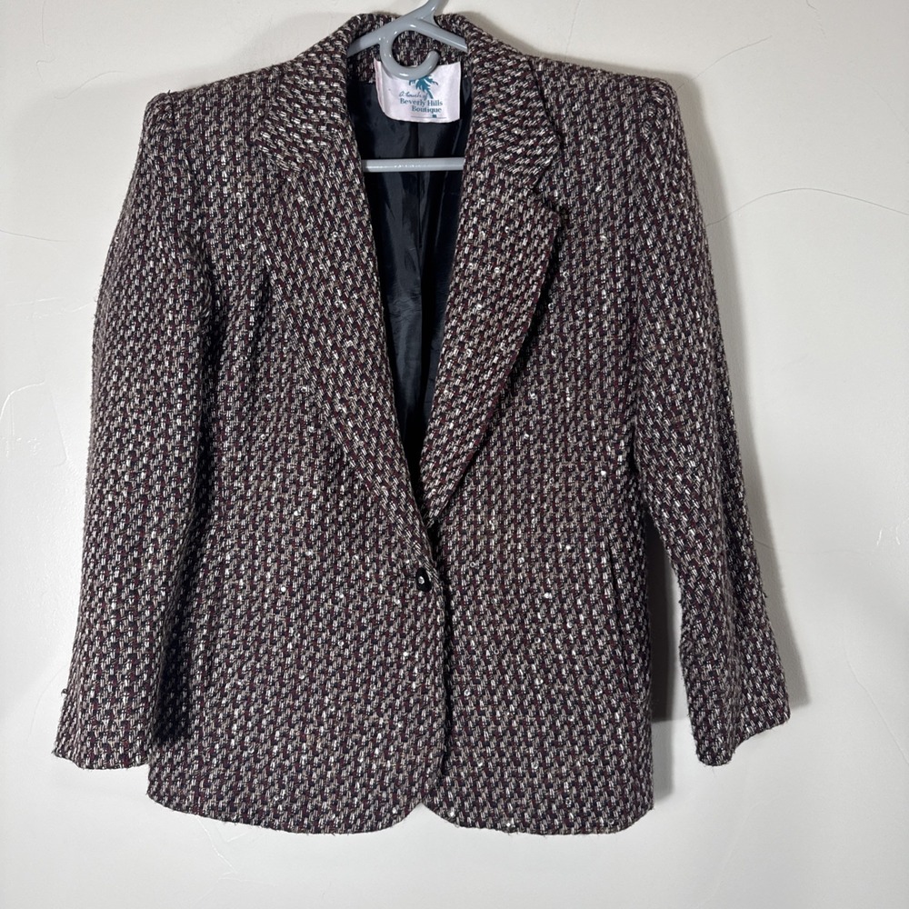 Wool Tweed Herringbone‎ Blazer Equestrian Preppy Rhinestones Womens Size Xs